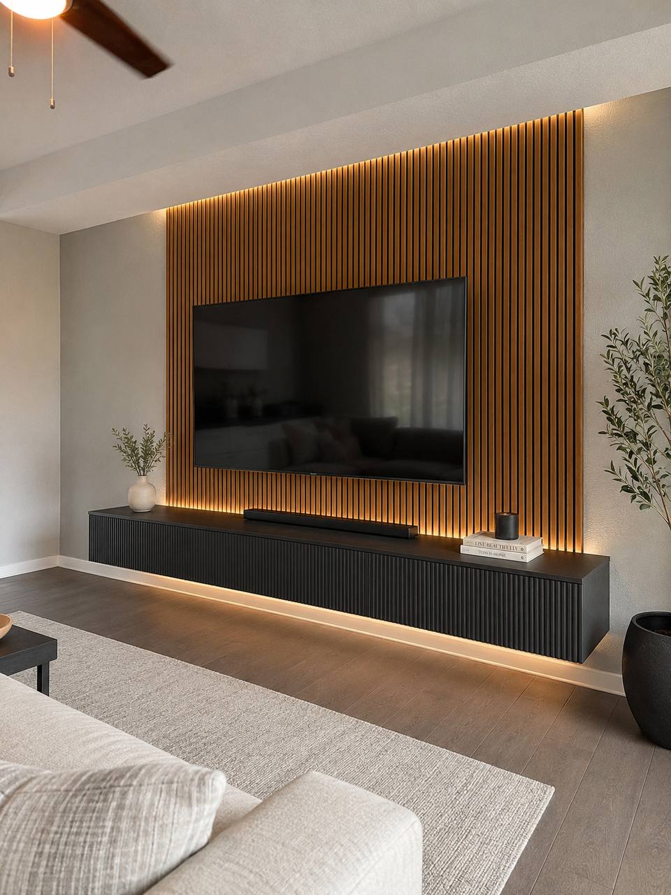Hidden wire TV mounting with electric fireplace and clean wall finish in Houston